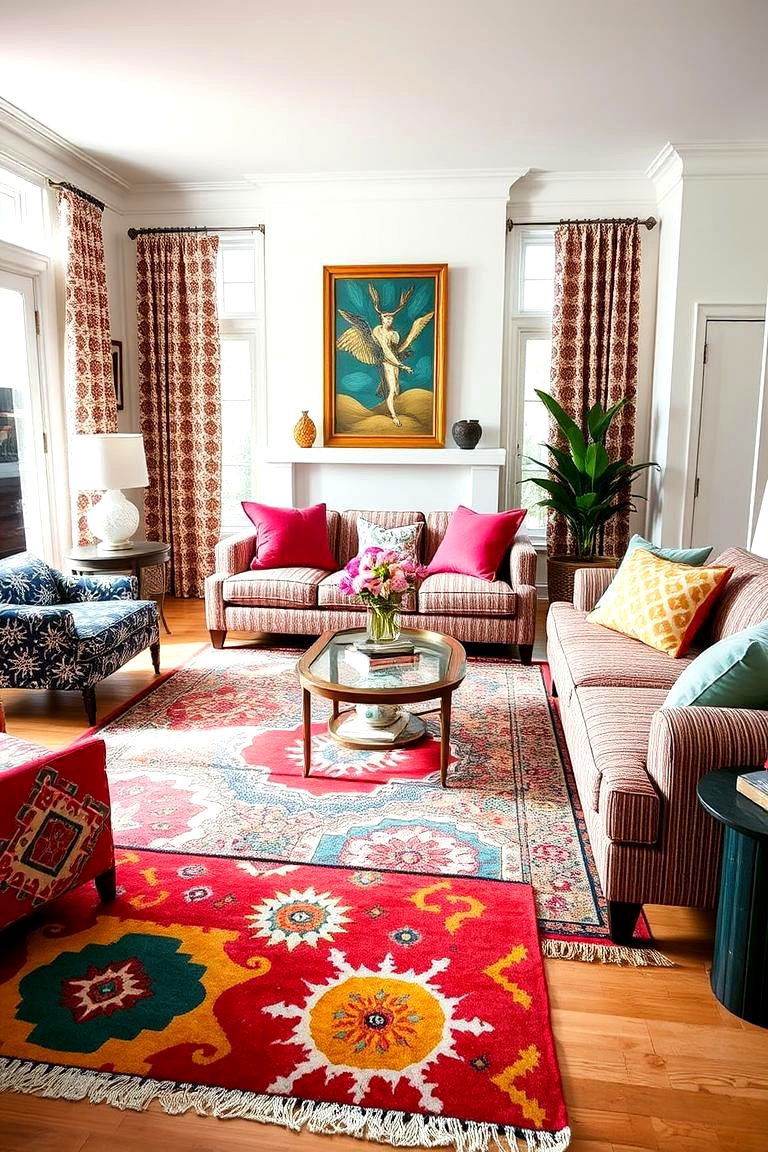 Bold Patterned Accents - 24 Joanna Gaines Living Room Ideas