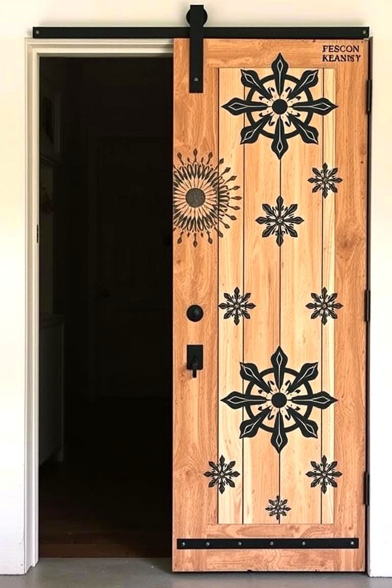 Bold Patterned Accents - 24 Farmhouse Front Door Ideas
