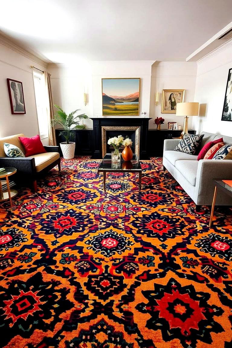 Bold Patterned Carpet - 24 Living Room Carpet Ideas