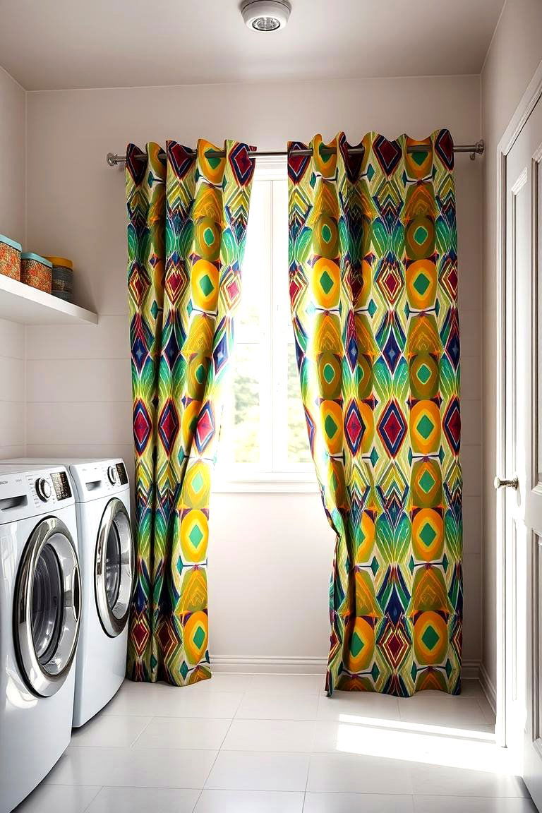 Bold Patterned Curtains - 24 Laundry Room Curtain Ideas