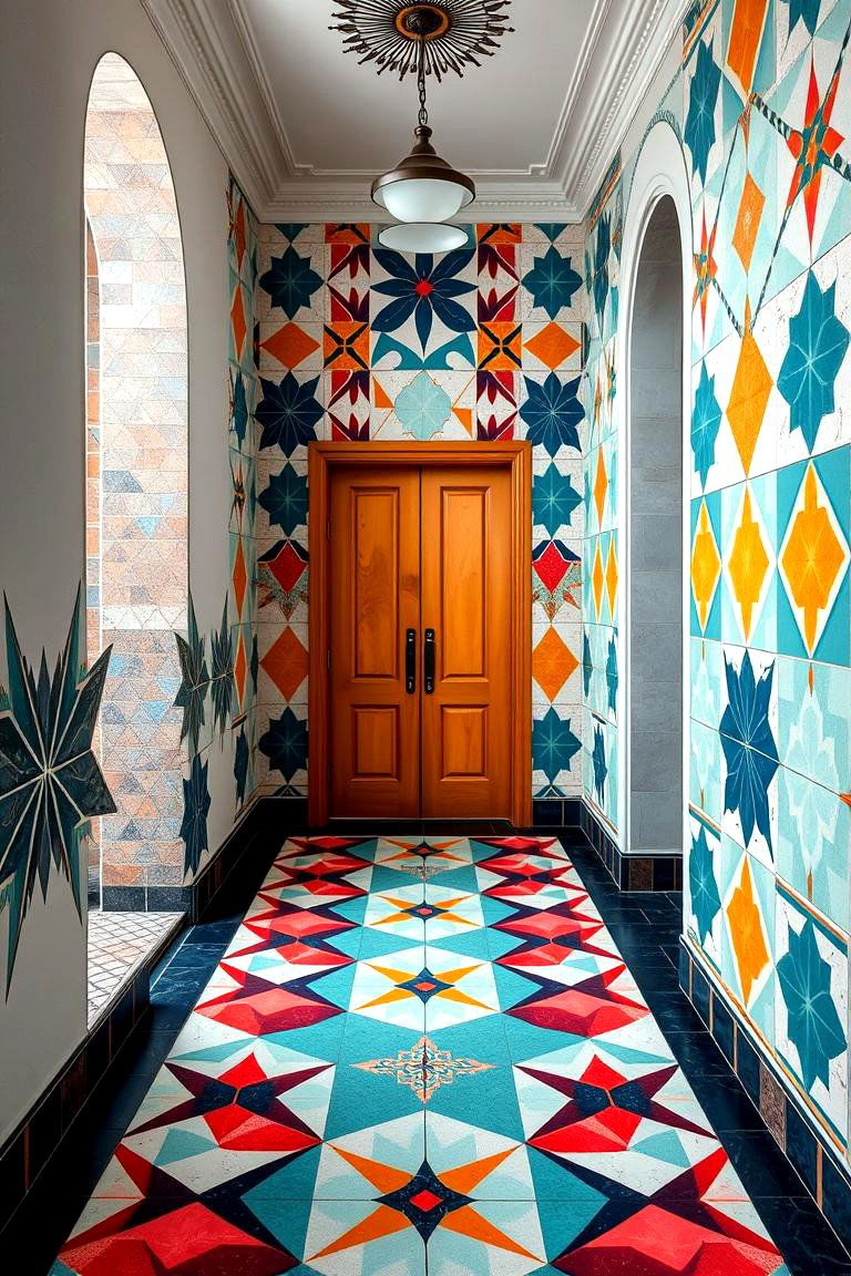 Bold Patterned Geometric Tiles - 24 Small Entryway Tile Floor Ideas