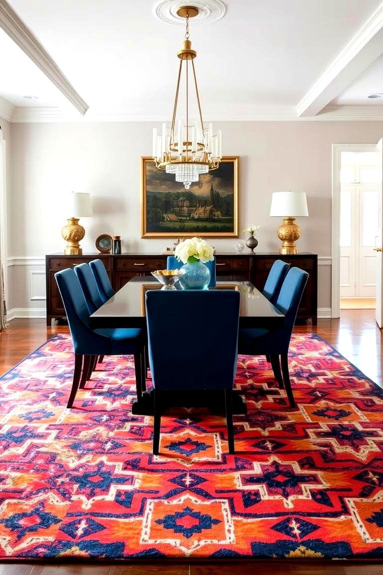 Bold Patterns in the Rug or Wallpaper - 24 Formal Dining Room Ideas