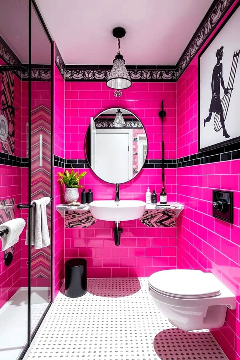 Bold Pink Statement - 24 Pink Tile Bathroom Ideas