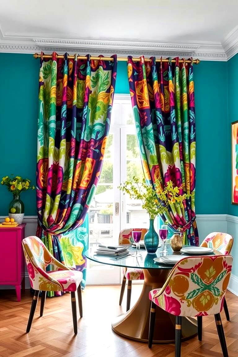Bold Printed Curtains - 24 Dining Room Curtain Ideas