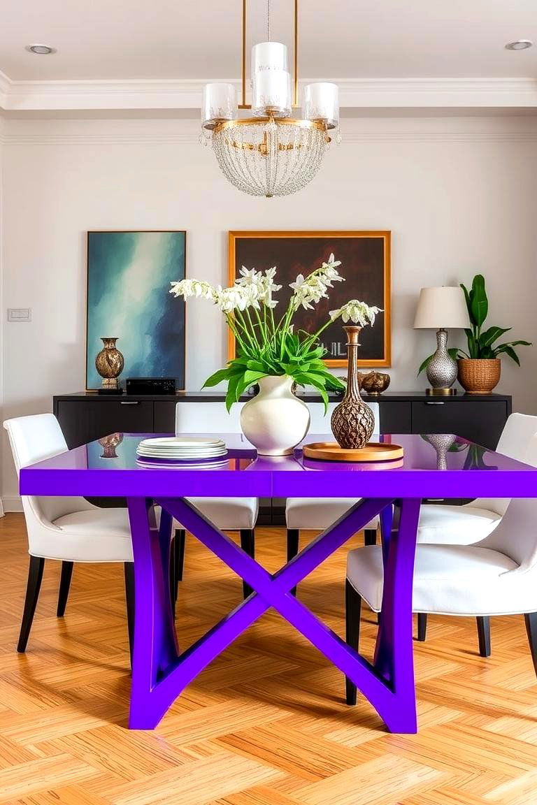 Bold Purple Console Table - 24 Purple Dining Room Ideas