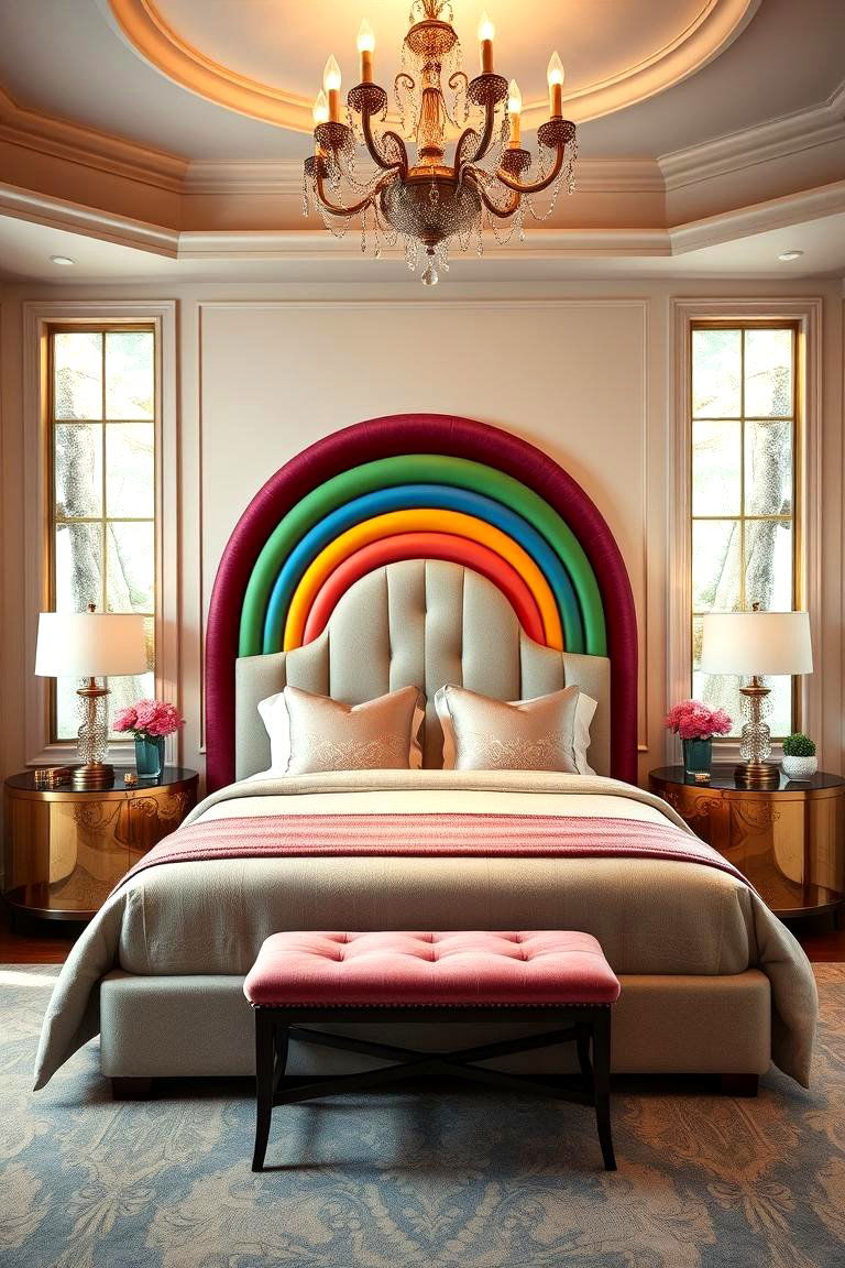 Bold Rainbow Headboard - 24 Rainbow Bedroom Ideas