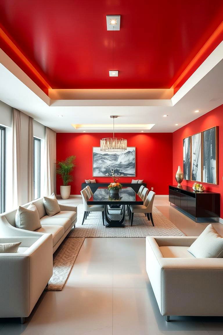 Bold Red Accent Wall Dining Room - 24 Red Dining Room Ideas