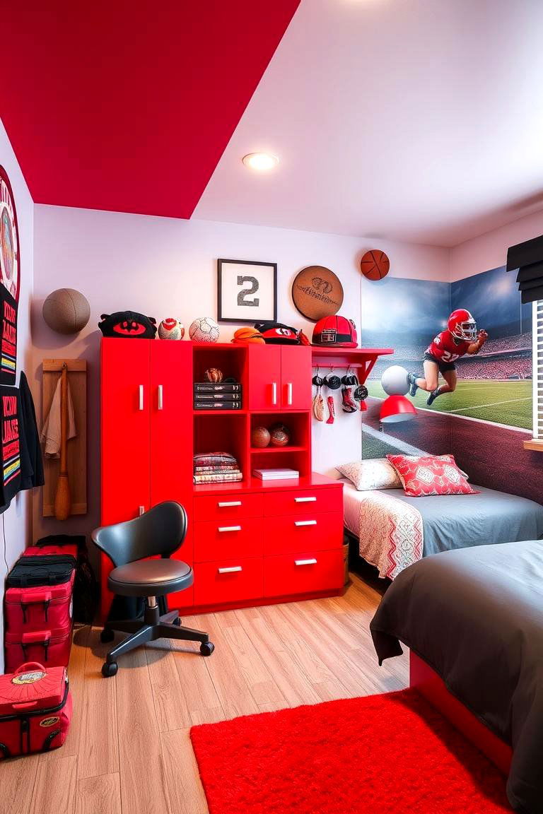 Bold Red Sports Inspired Room - 24 Red Boy Room Ideas