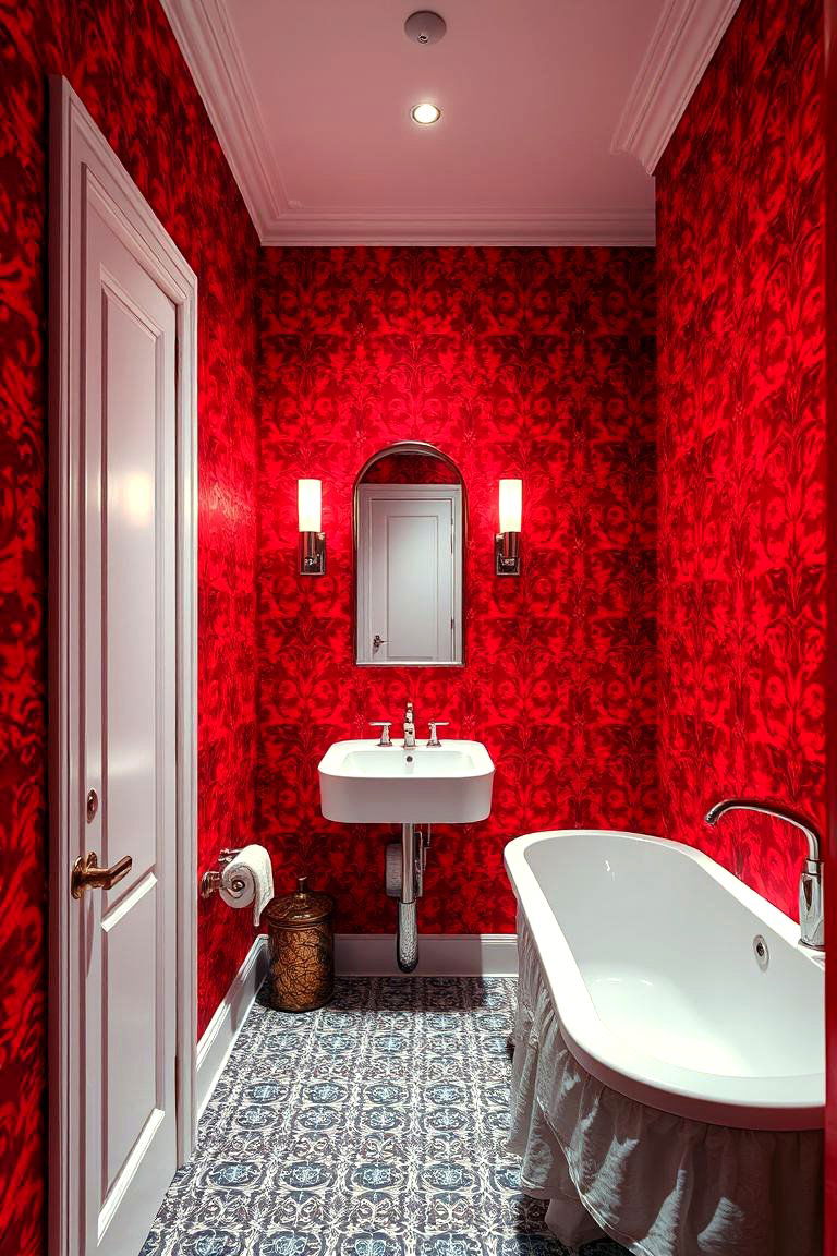 Bold Red Wallpaper - 24 Red Bathroom Ideas