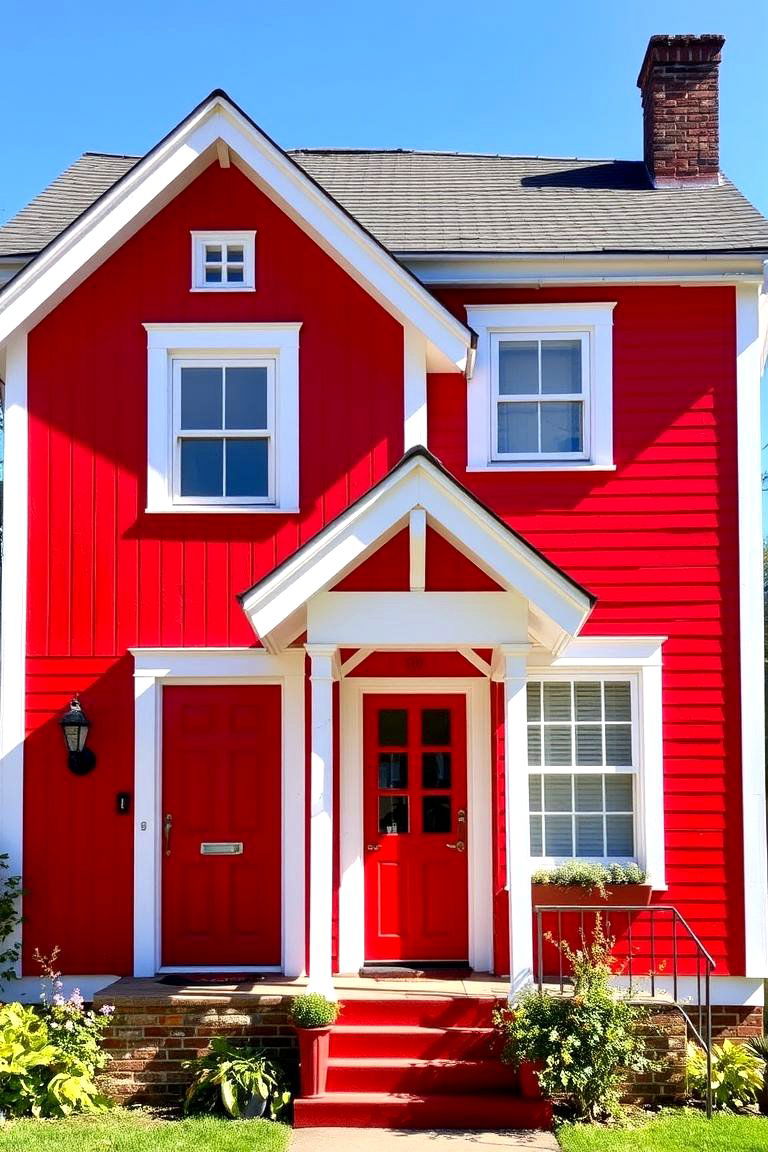 Bold Red and White - 24 Exterior Garage Door Trim Ideas