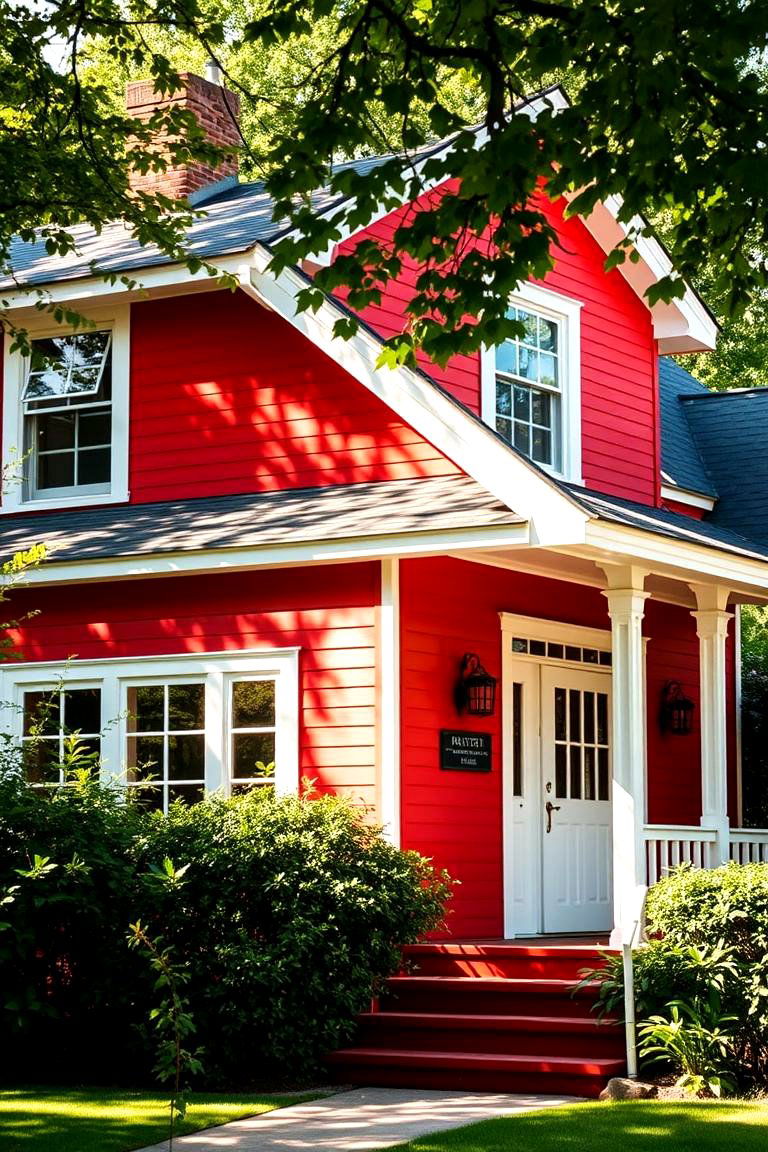 Bold Red for a Warm Eye Catching Look - 24 Exterior House Color Schemes With Sage Green Siding