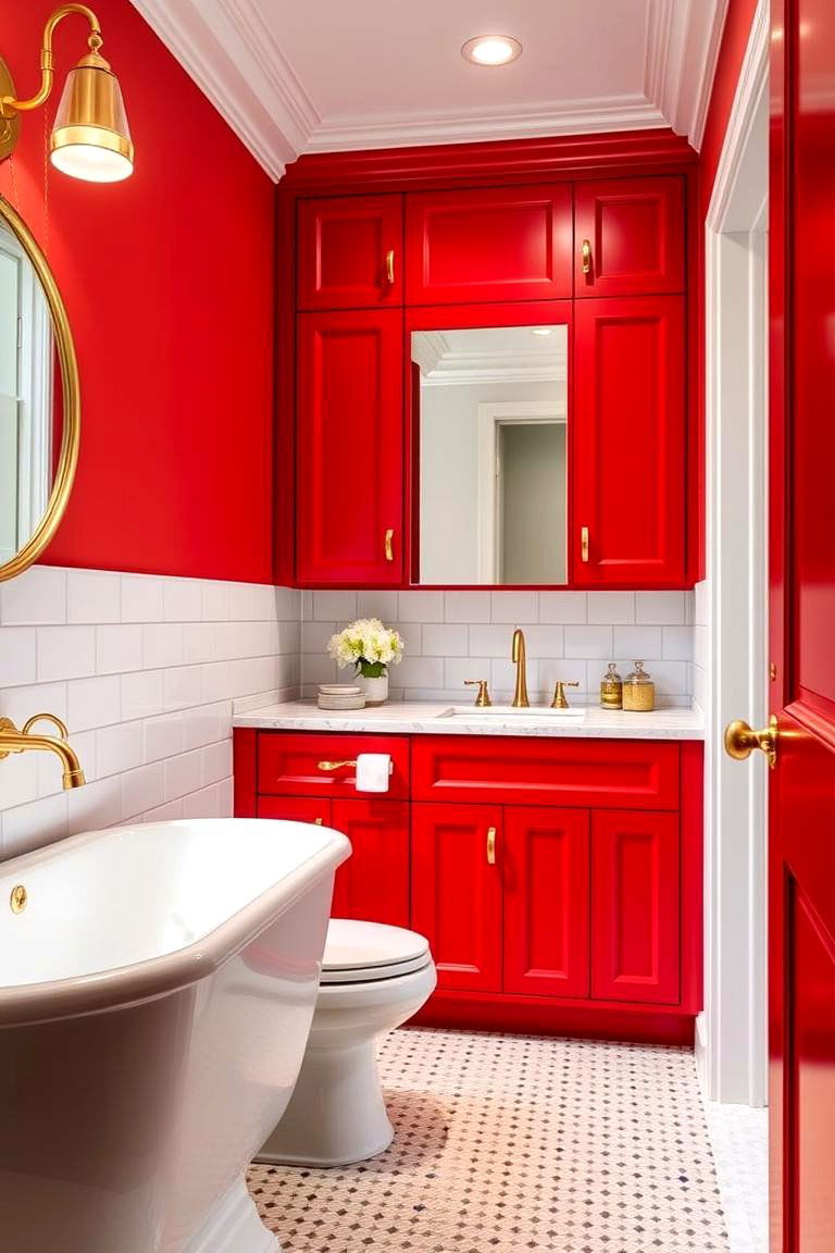 Bold Red - 24 Bathroom Cabinet Color Ideas