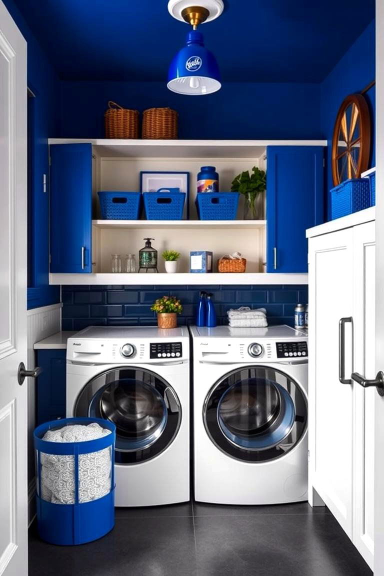 Bold Royal Blue Accents - 24 Blue Laundry Room Ideas
