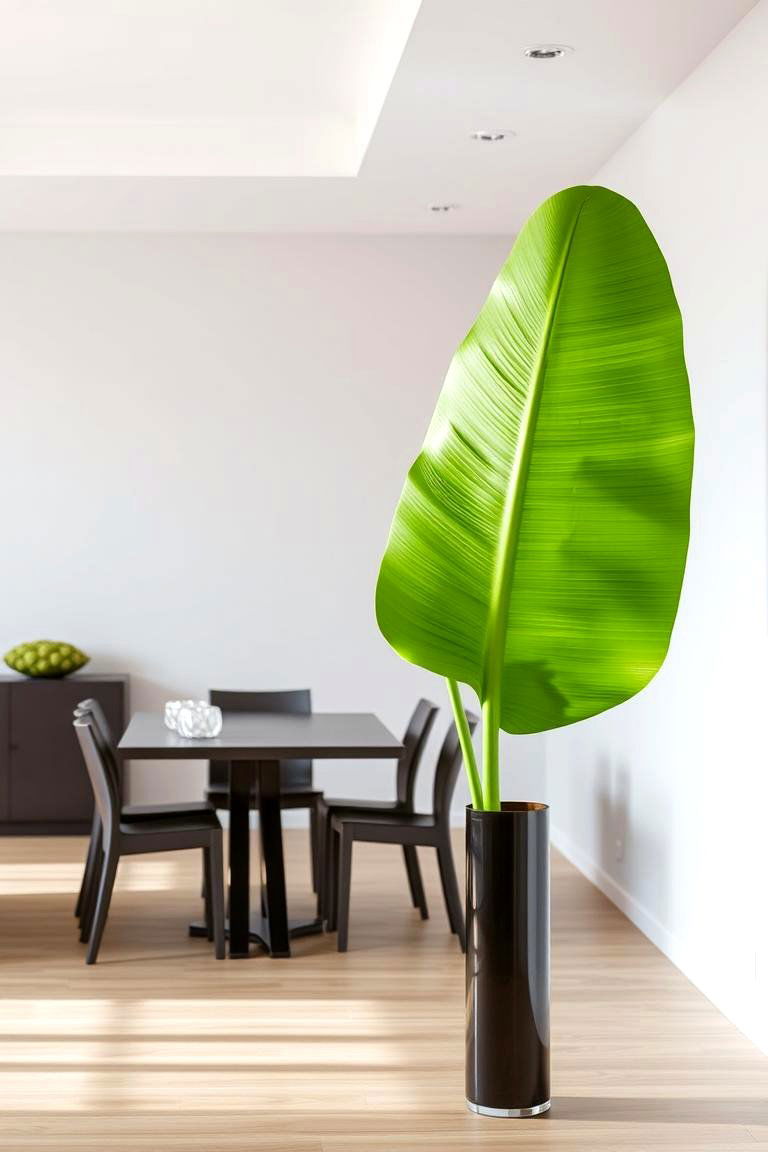 Bold Simplicity with a Single Large Leaf - 24 Large Floor Vase Decoration Ideas