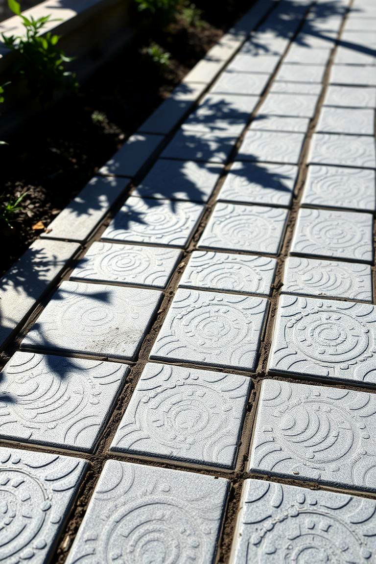 Bold Stamped Pattern Grey Paver Walkway - 24 Grey Paver Walkway Ideas