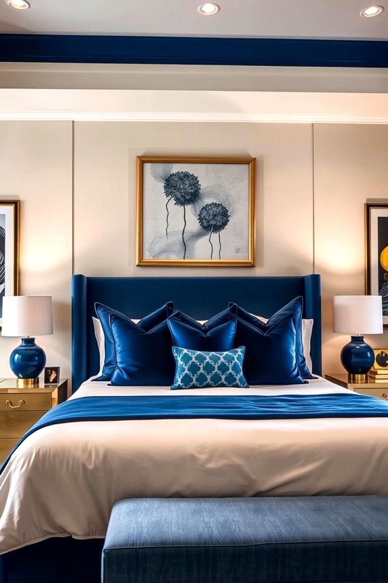 Bold Statement Accents - 24 blue and beige bedroom ideas