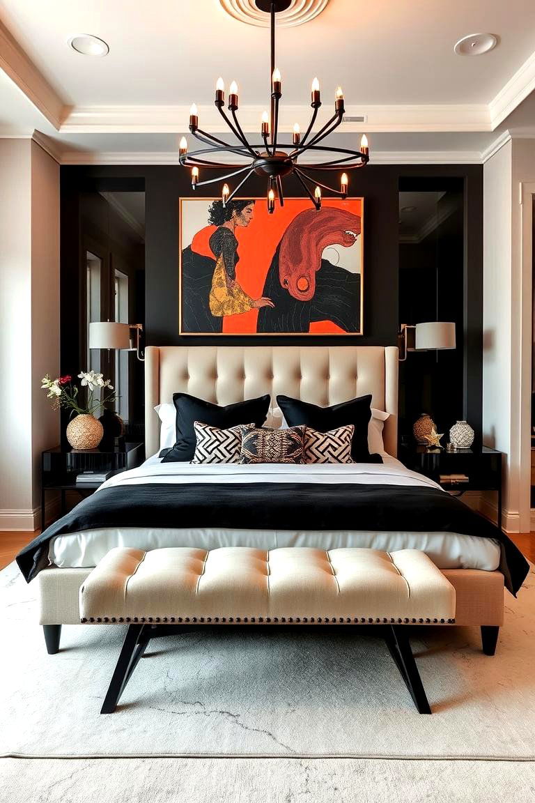 Bold Statement Accents - 24 Black and Beige Bedroom Design Ideas