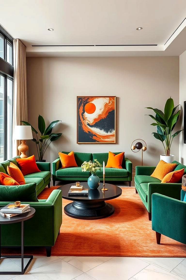 Bold Statement Furniture Pieces - 24 Green and Orange Living Room Ideas