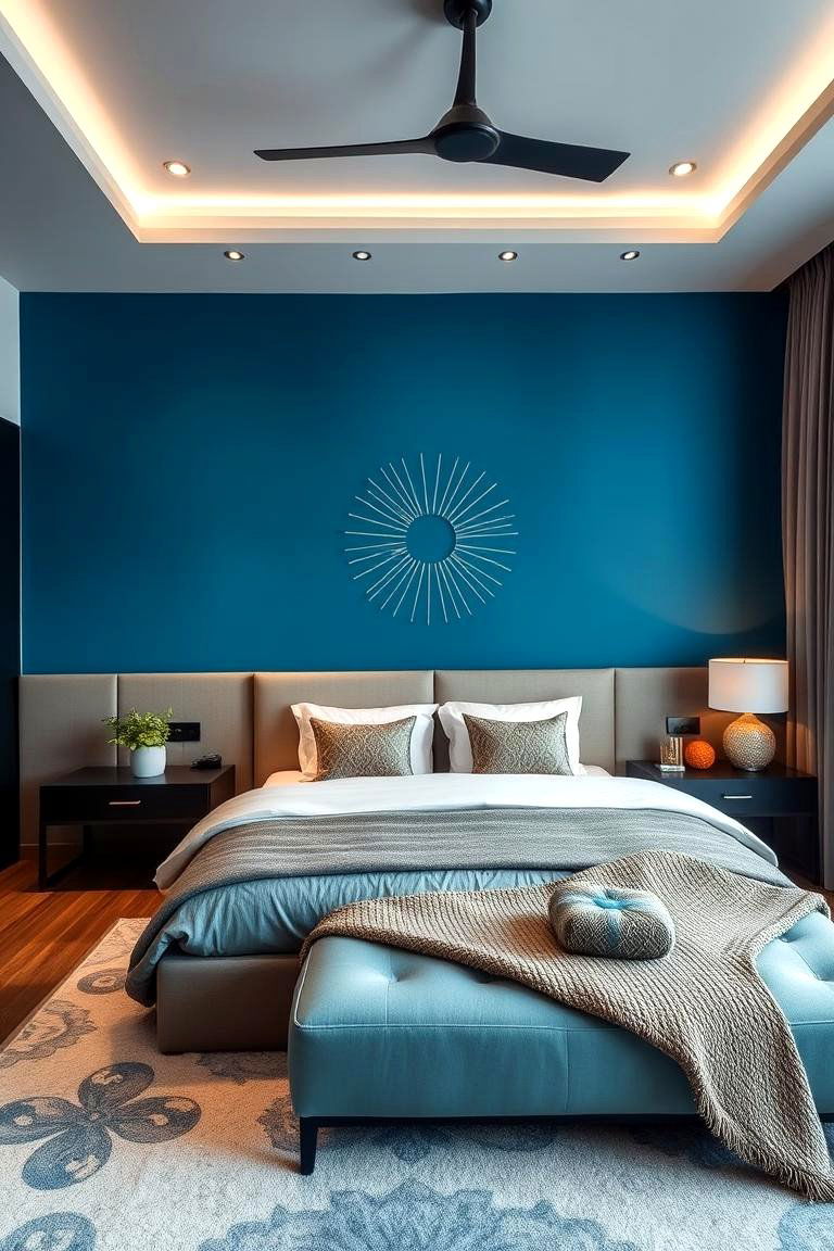 Bold Statement Wall - 24 Blue and Grey Bedroom Ideas