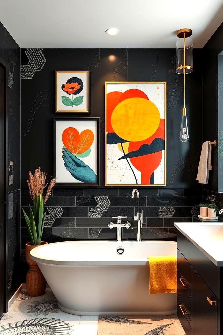 Bold Statement Walls with Art - 24 Family Bathroom Ideas