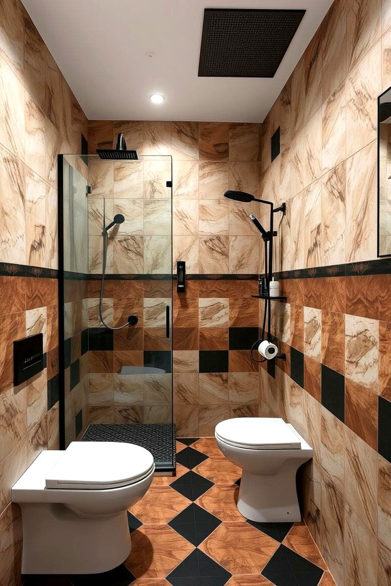 Bold Statement with Geometric Black and Brown - 24 brown and black bathroom ideas