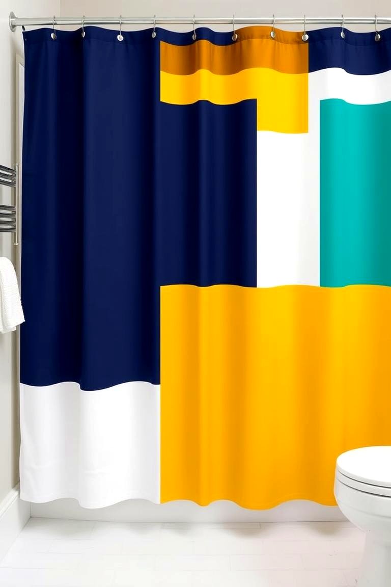 Bold Statements with a Color Blocking Shower Curtain - 24 Shower Curtain Ideas