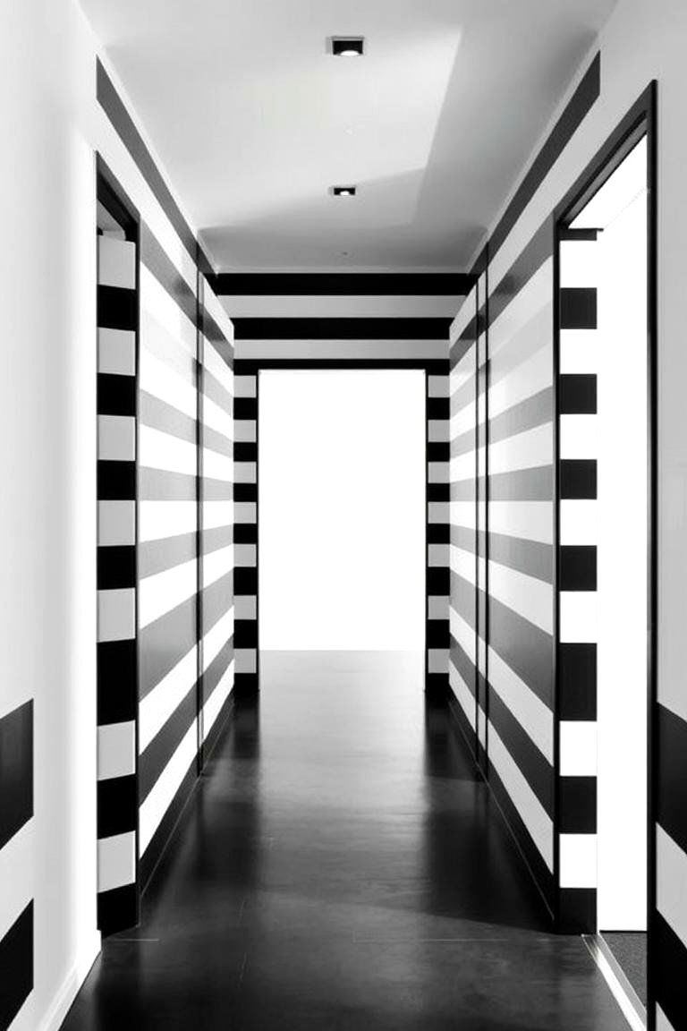 Bold Striped Door Frames - 24 Black and White Hallway Ideas