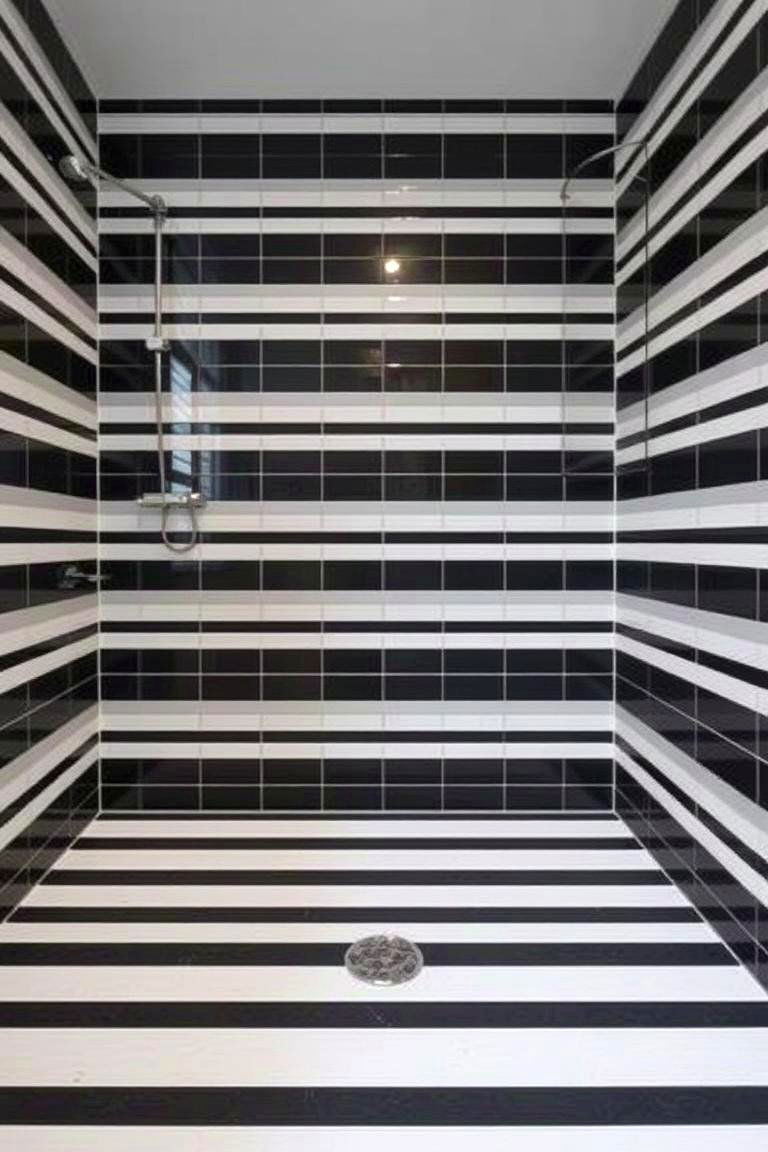 Bold Stripes Pattern - 24 Black and White Bathroom Tile Ideas