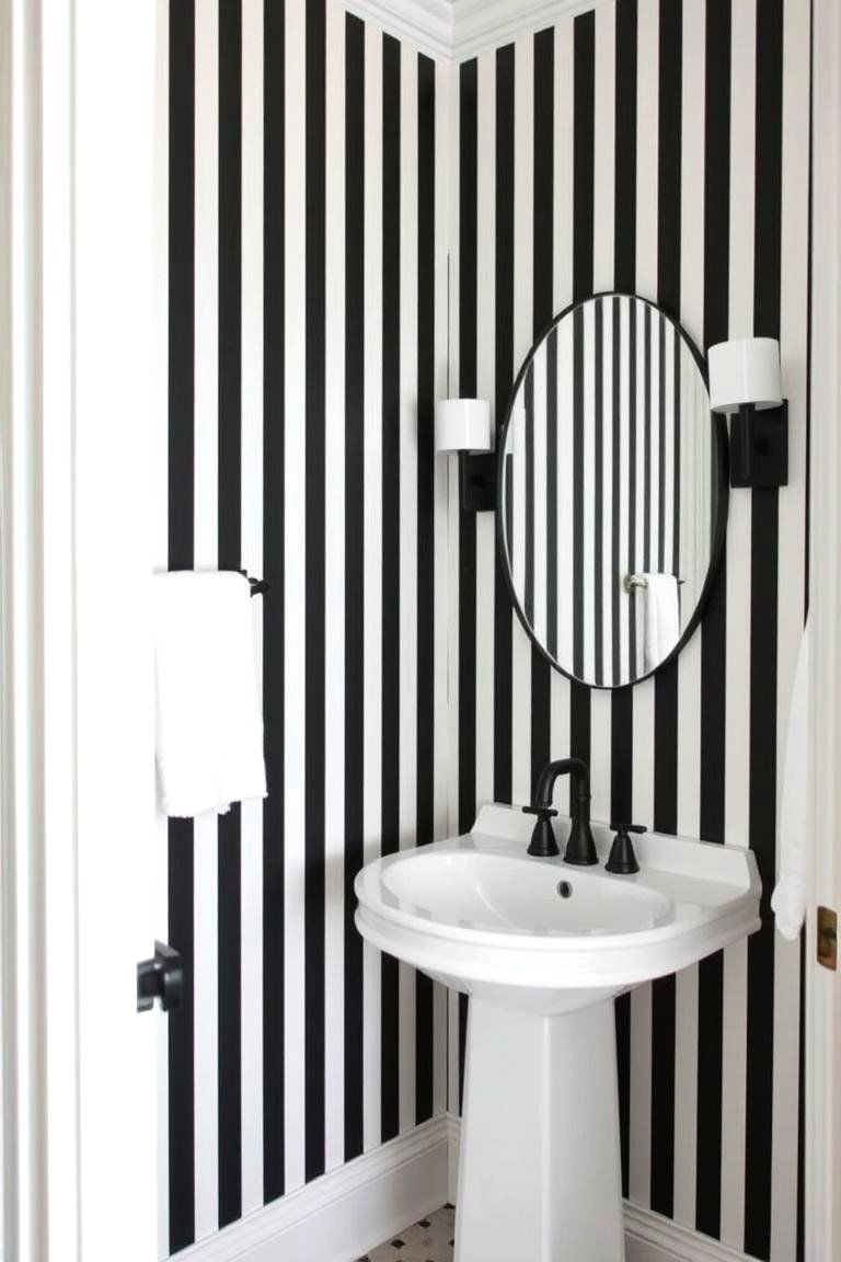 Bold Stripes for Visual Height - 24 Powder Room Wallpaper Ideas