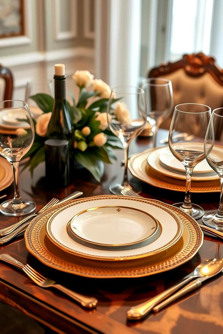 Bold Tableware with Gold Accents - 24 Dining Table Decor Ideas
