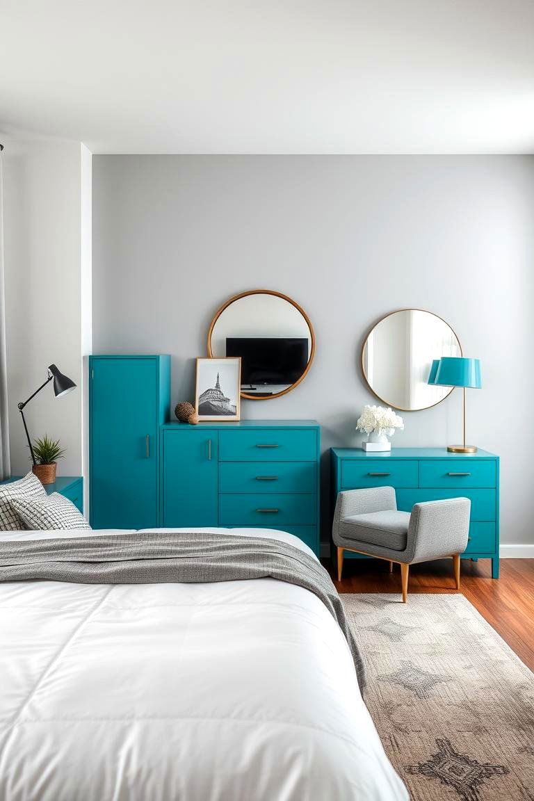 Bold Teal Accent Furniture - 24 Teal and Grey Bedroom Ideas
