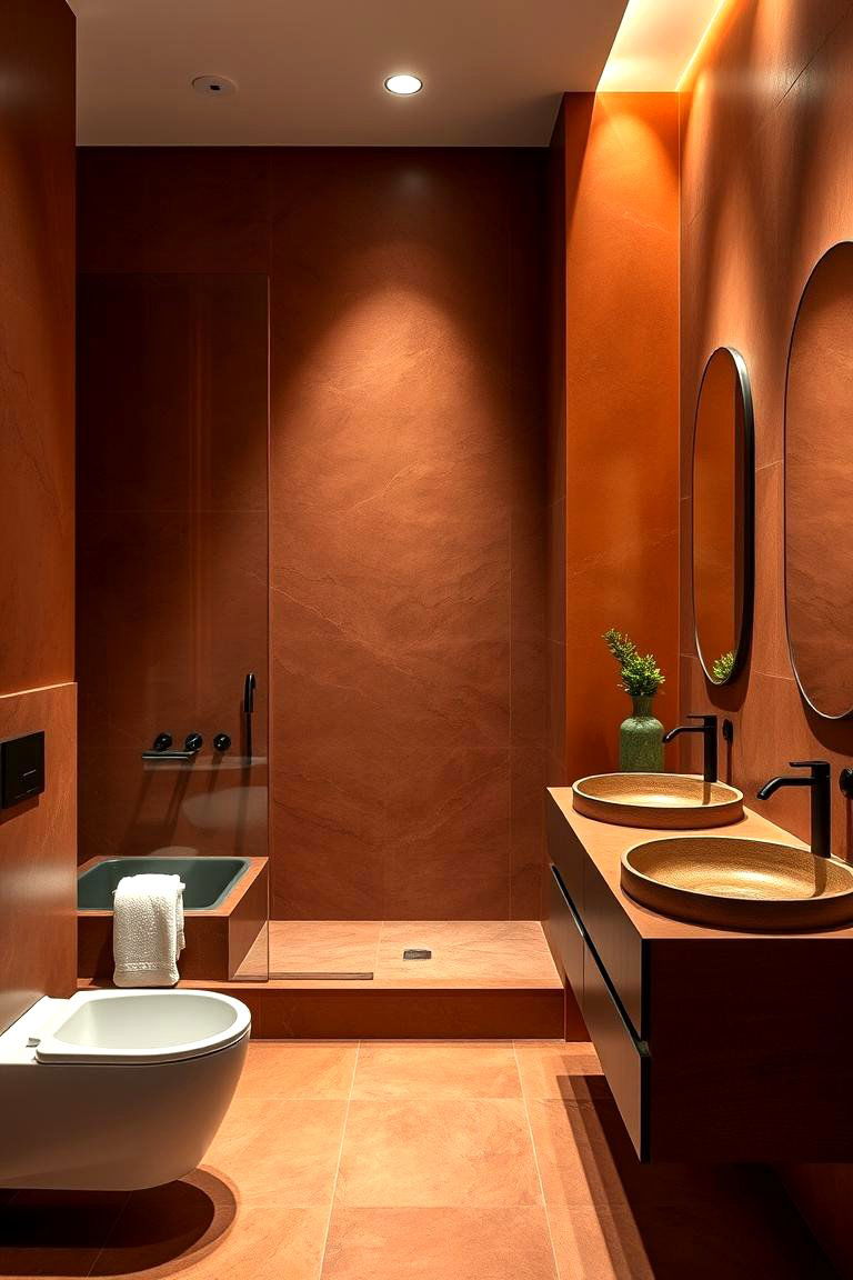 Bold Terracotta Feature Walls - 24 Terracotta Bathroom Ideas