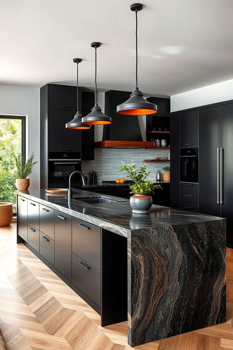 Bold Textural Play - 24 Black Kitchen Islands