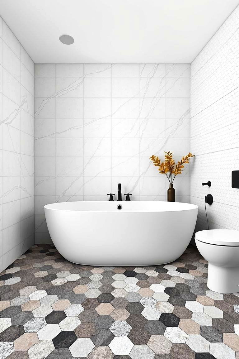 Bold Texture and Contrast - 24 Bathrooms With Hexagon Tile Floors