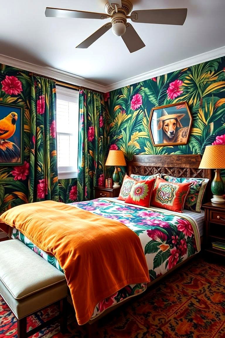 Bold Tropical Pattern Mix - 24 Tropical Bedroom Ideas