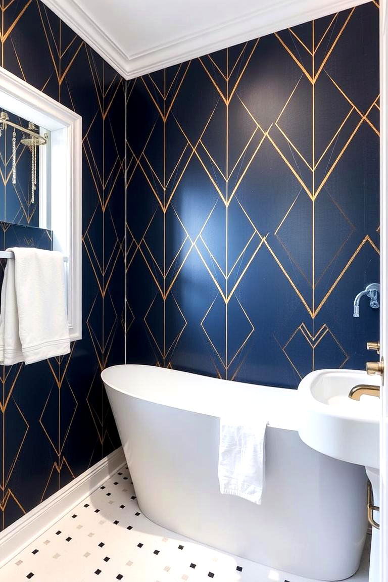 Bold Wallpaper with Metallic Accents - 24 Bathroom Wall Ideas