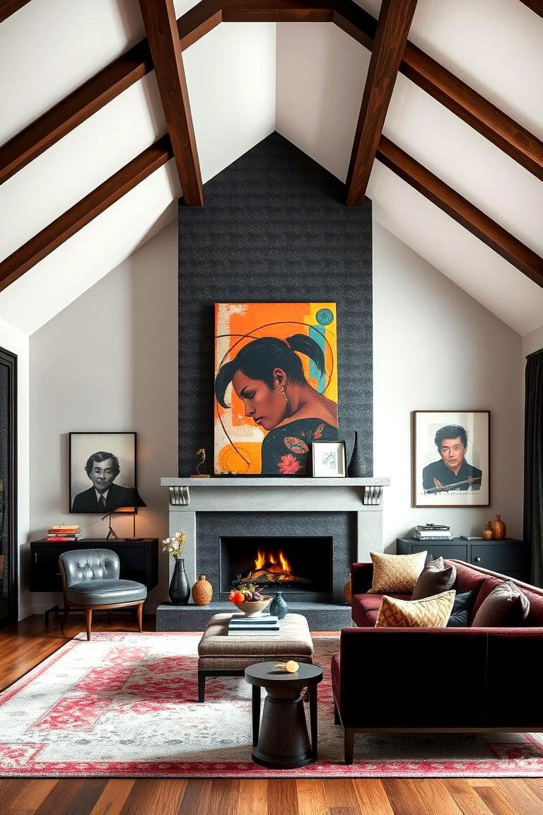 Bold and Artistic Accents - 24 Rooms With Fireplaces With Vaulted Ceilings Features