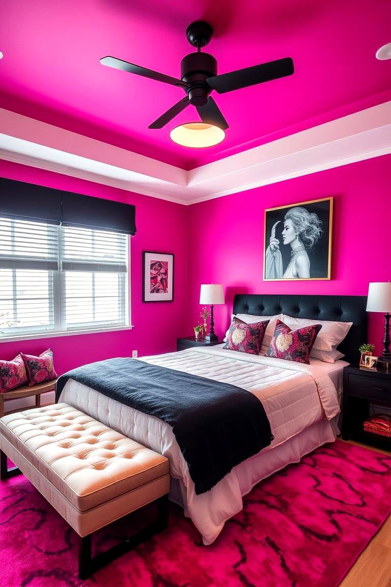 Bold and Beautiful Fuchsia and Black - 24 Bedroom Painting Ideas With Two Colors