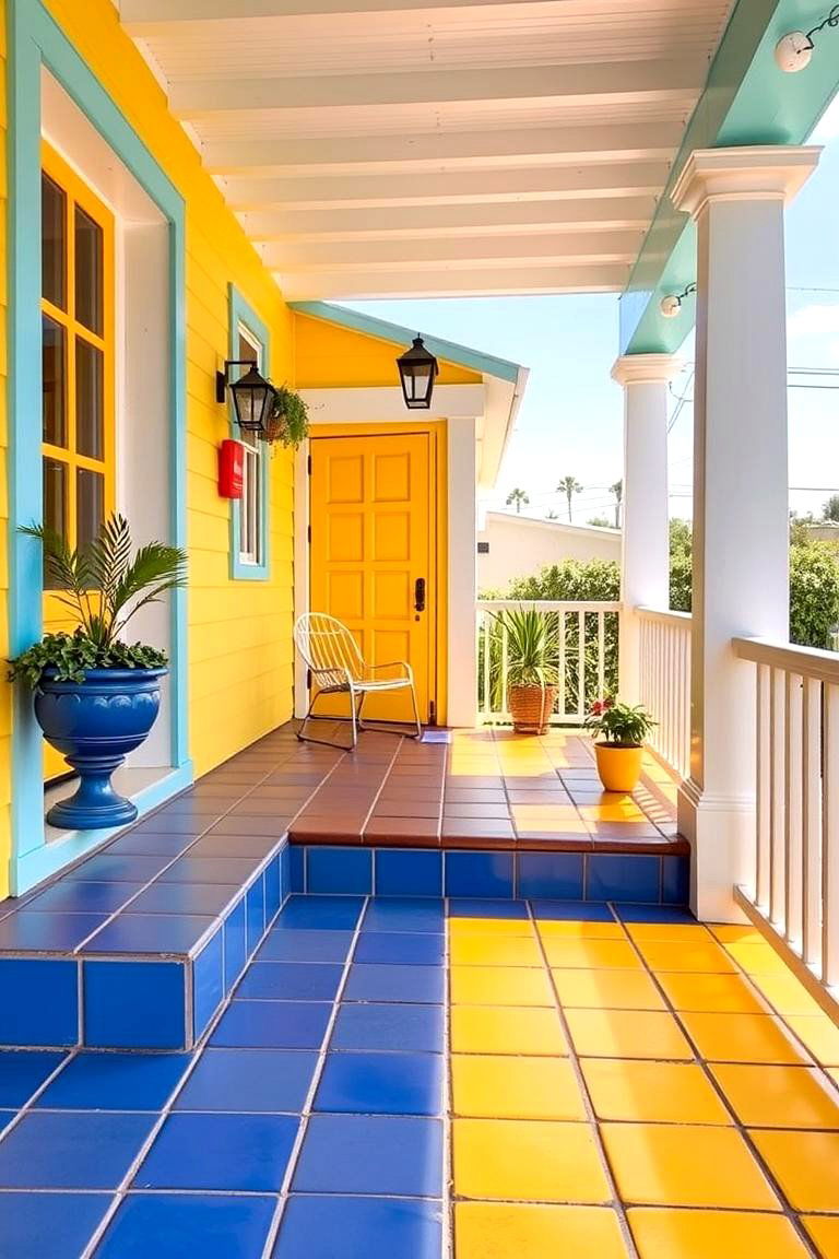 Bold and Bright Colored Tiles - 24 Front Porch Tile Ideas