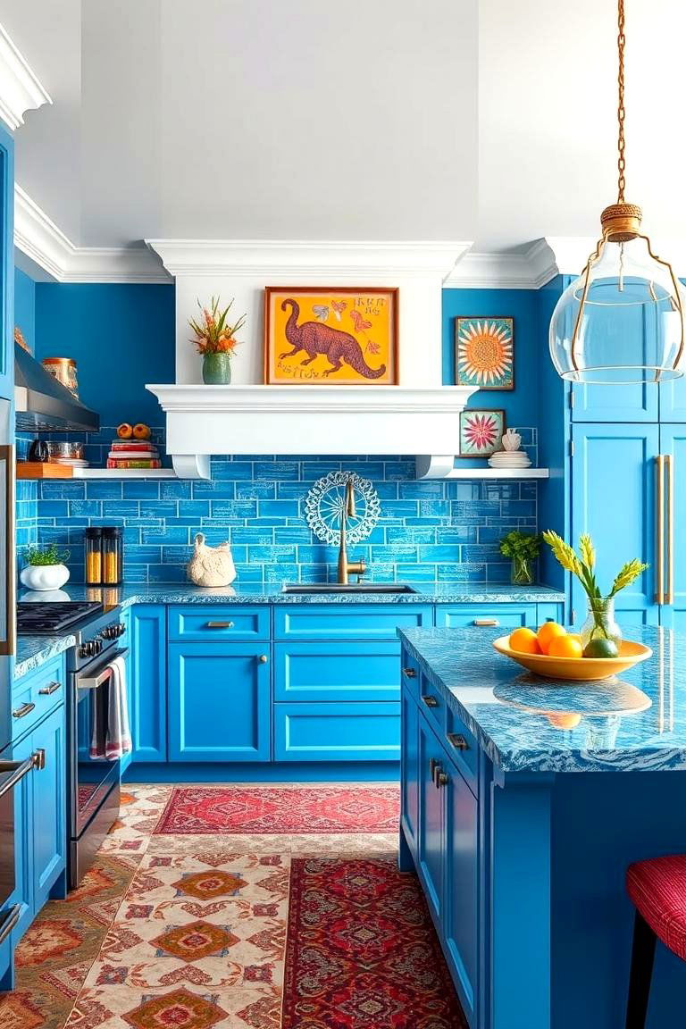Bold and Bright Statement - 24 kitchens with blue countertops