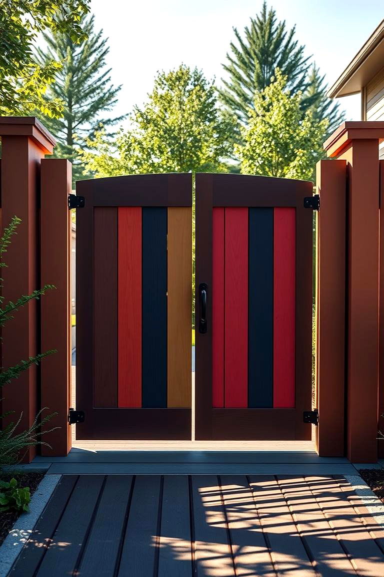 Bold and Colorful Composite Gate - 24 Deck Gate Ideas