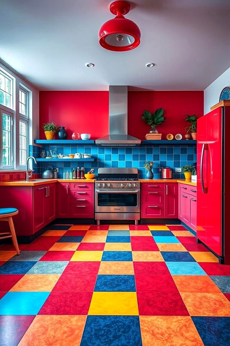 Bold and Colorful Statement Floors - 24 Kitchens With Checkered Floors