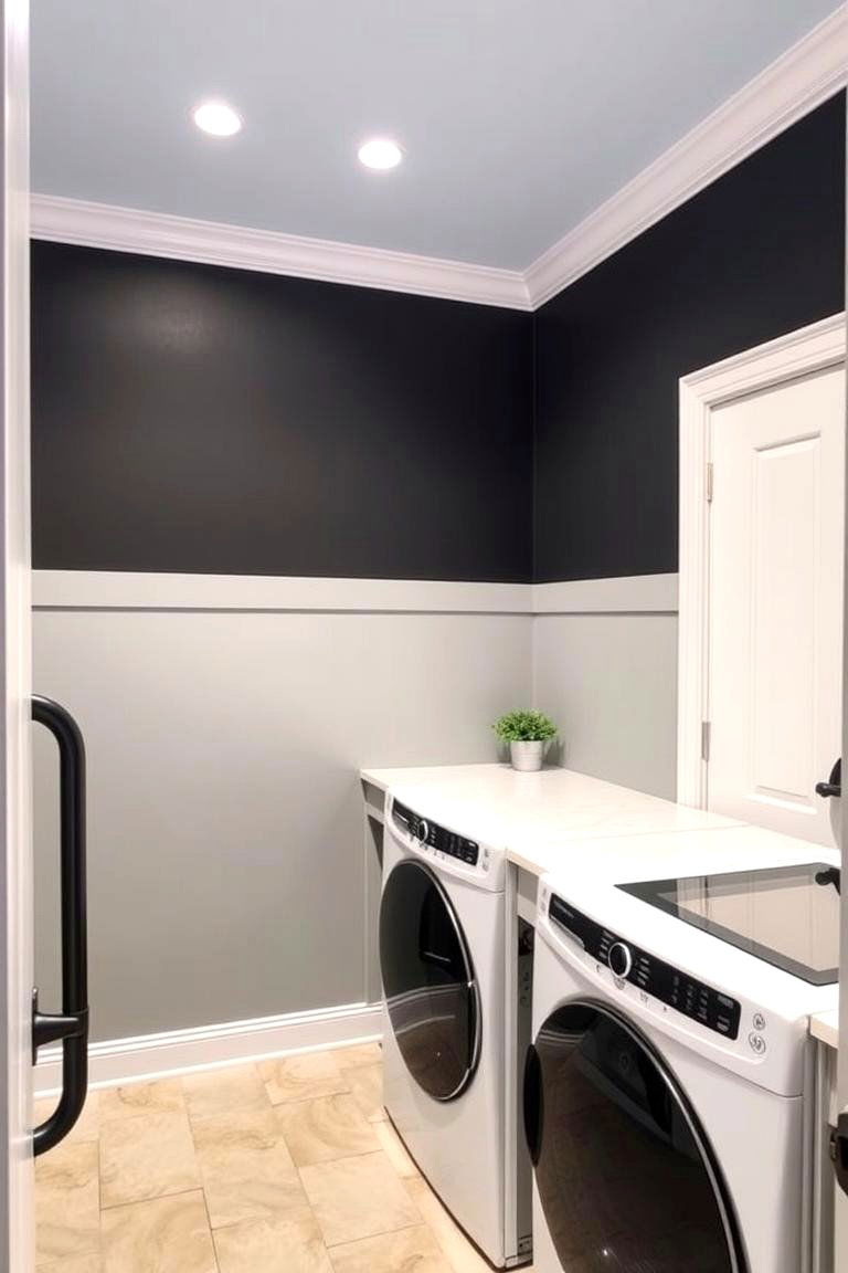 Bold and Dramatic Charcoal Gray Accent Wall - 24 Laundry Room Paint Ideas