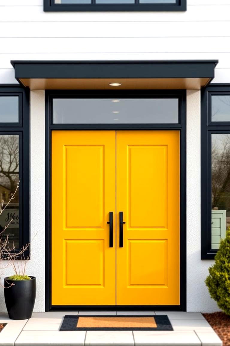 Bold and Vibrant Contrast with Black Trim - 24 Mustard Yellow Front Door Ideas