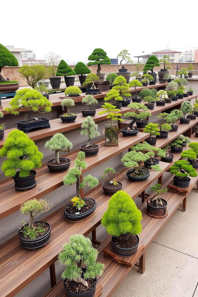 Bonsai Collection Display - 24 Rooftop Garden Ideas