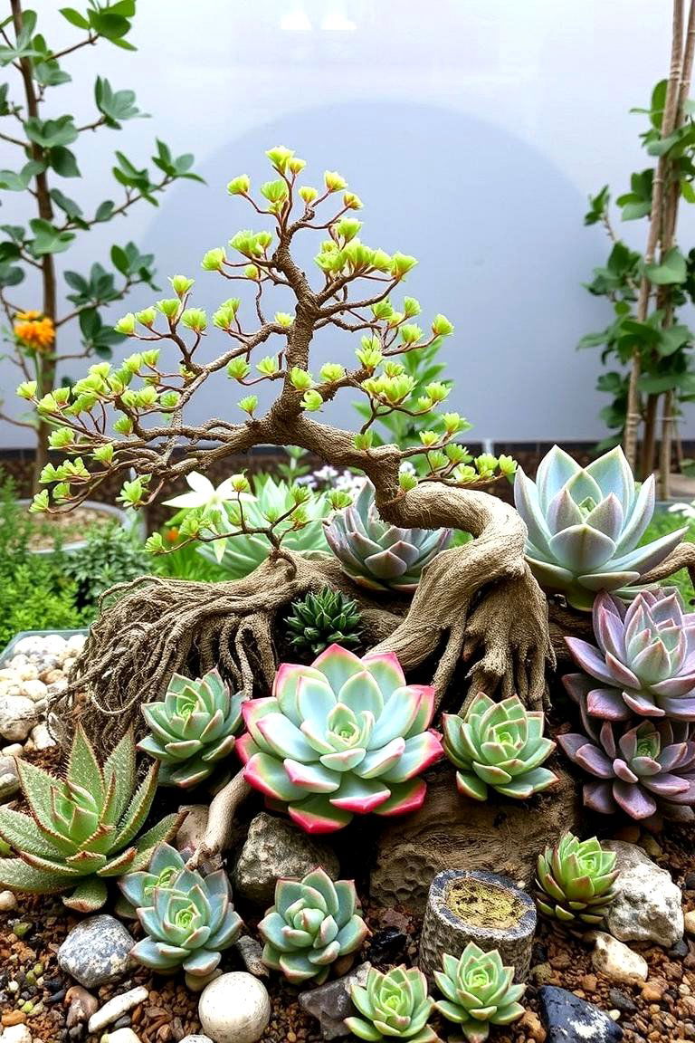 Bonsai and Succulent Harmony - 24 Bonsai Garden Ideas