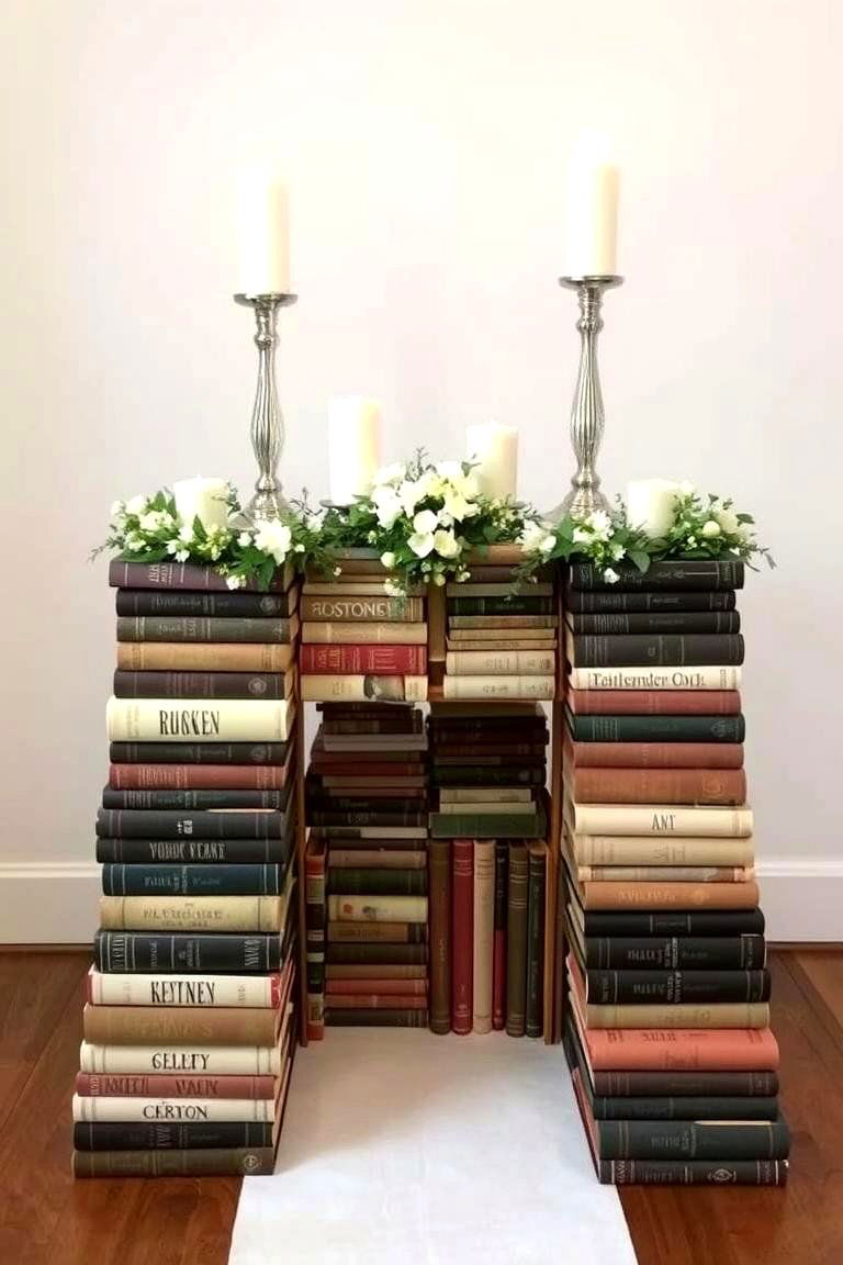 Book Stack Altar - 24 Wedding Altar Ideas
