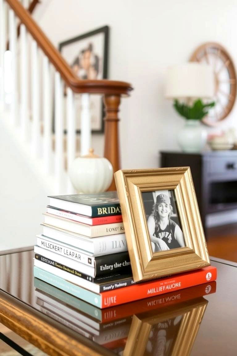 Books and Personal Touches - 24 entryway table decor ideas