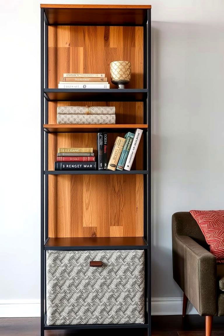 Bookshelf with Mixed Textures - 24 Living Room Bookshelf Ideas