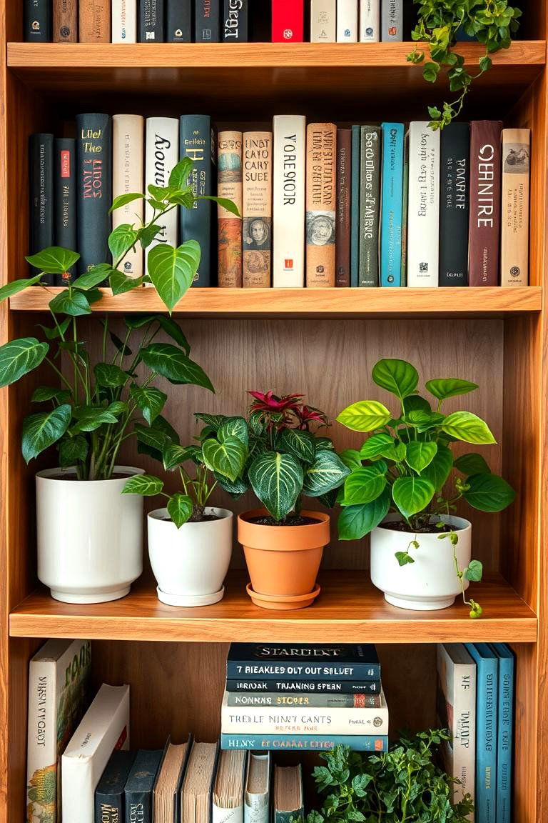Bookshelf with Plant Integration - 24 Bookshelf Organization Ideas